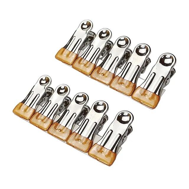 Вешалка для сушки одежды из нержавеющей стали, ветрозащитная вешалка для одежды, зажимы для носков, бытовой многофункциональный круглый зажим для сушки одежды 10PCS золотой