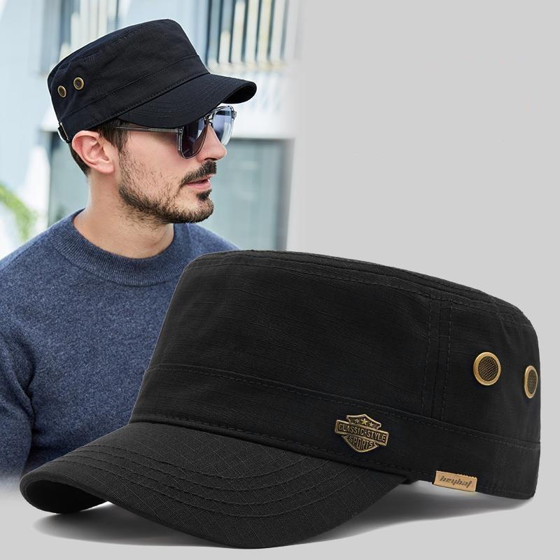 Summer Flat Top Hat Men'S cotton Visor Hats Vintage Baseball Cap Outdoor Sunscreen Sport Hat Commuter Sunshade Peaked Hat