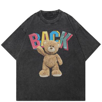 Ielu apģērbi Funny Bear Grafisks T-krekls Kokvilnas Mazgāts Melns Tkrekls Unisex Tops Tees Vasaras īsām piedurknēm T krekls