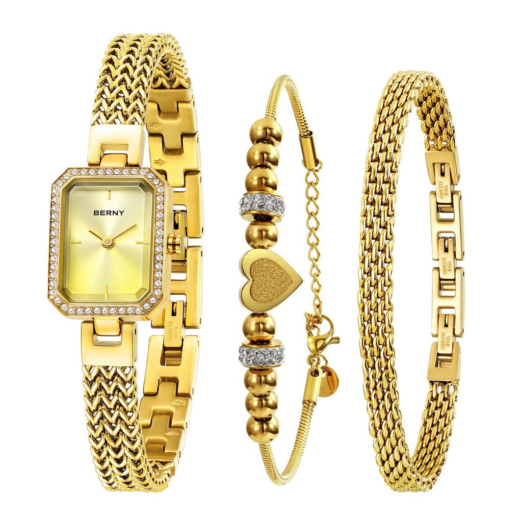 BERNY Watch Ladies Watch Bracelet Crystal Stylish and Luxury Birthday Gift 3ATM Waterproof Women's Set, Decoration, -