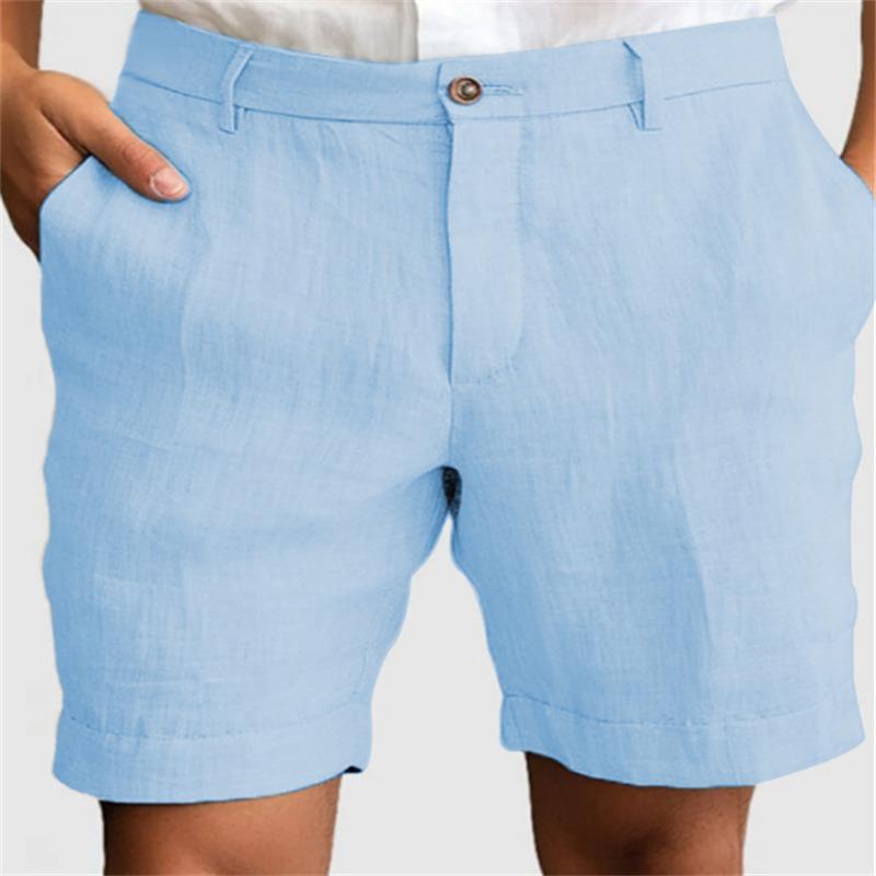 Men's Linen Blend Shorts Casual Solid Color Summer Beach Trousers