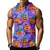 Men's Print Sleeveless Hoodie with Pockets and Drawstring - Casual Tank Top Vest for Outdoor Sports