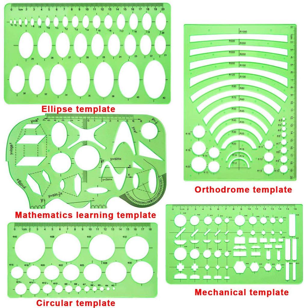 Green Plastic Circles Squares Hexagons Geometric Template Ruler 0-20cm G3U1 Green Plastic Circles Squares Hexagons Geometric Template Ruler 0-20cm G3U1