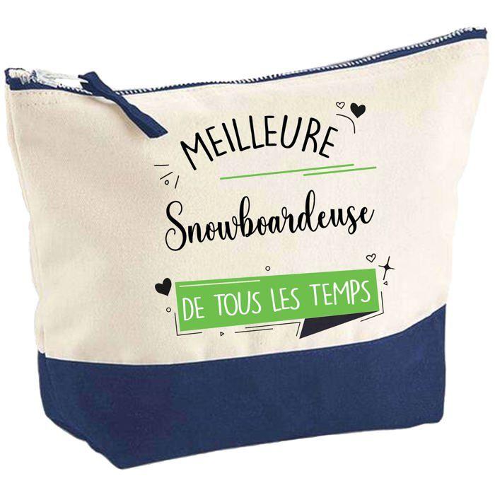 Pochette fond bleu Meilleure Snowboardeuse de tous les temps - Cadeau Original Trousse Maquillage Grand Format