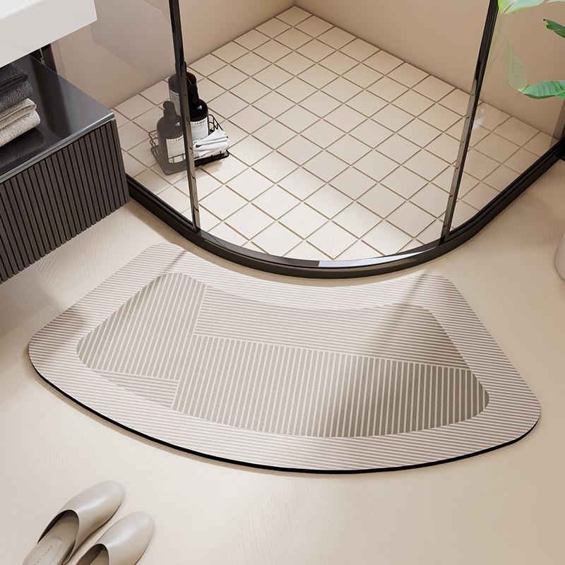 Bathroom Floor Mat Water-absorbing Non-slip Wash-free Carpet Curved Minimalist Beige Bathroom Rug Door Home Decoration Foot Mat