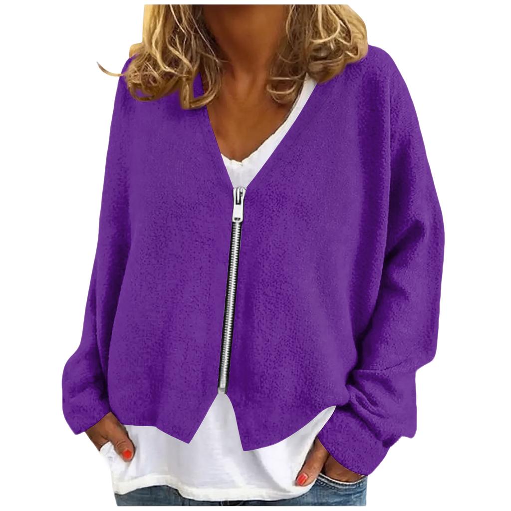 Womens Zip Up Sweaters Sweatshirts Long Sleeve Oversized Jackets Soft Casual Loose Tunic Tops