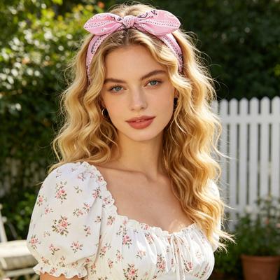 Elastic Headband Rabbit Ear Knot Design Elastic Hair Wrap Comfortable Secure Fit Wave Boosting Compression Hair Band