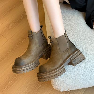 Chelsea Women Ankle Platform Snow Boots Brand Leather Mid Heels Shoes Woman Winter 2025 Trend Goth Retro Shoes Fad Botas Mujer