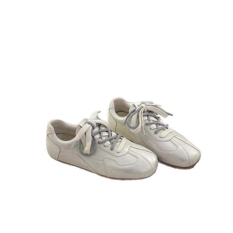 Cowhide Version~ 5cm Small Man Inner Height Increase Black German Training Shoes Women's 2025 New Color Matching Soft Sole Casual White Shoes