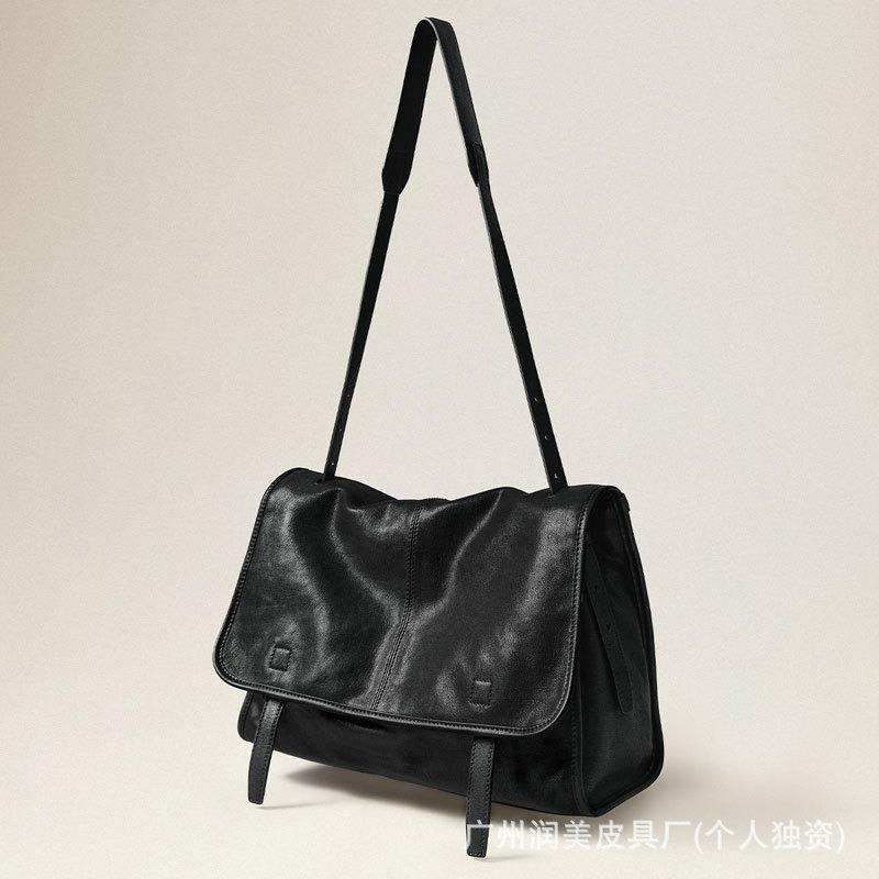 Borsa a tracolla lunga in pelle di pecora, borsa da postino, capiente, per pendolari, retrò, casual, a spalla, da donna