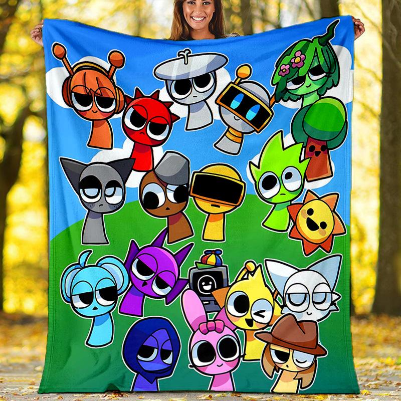 1pc SPRUNKI2 Theme Blanket - Digital Print, Polyester, Cozy for All Seasons, Perfect for Outdoor, Camping, and Travel