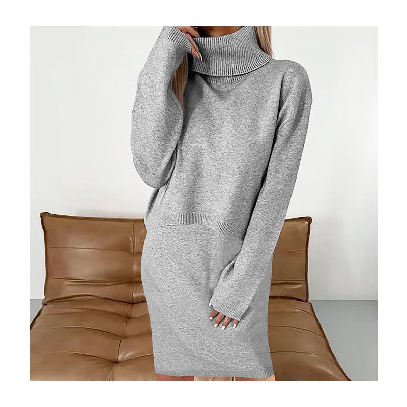 Women Turtleneck Sweater Dress Long Sleeve Loose Fit Knit Mini Dress Solid Color Casual Pullover Dress