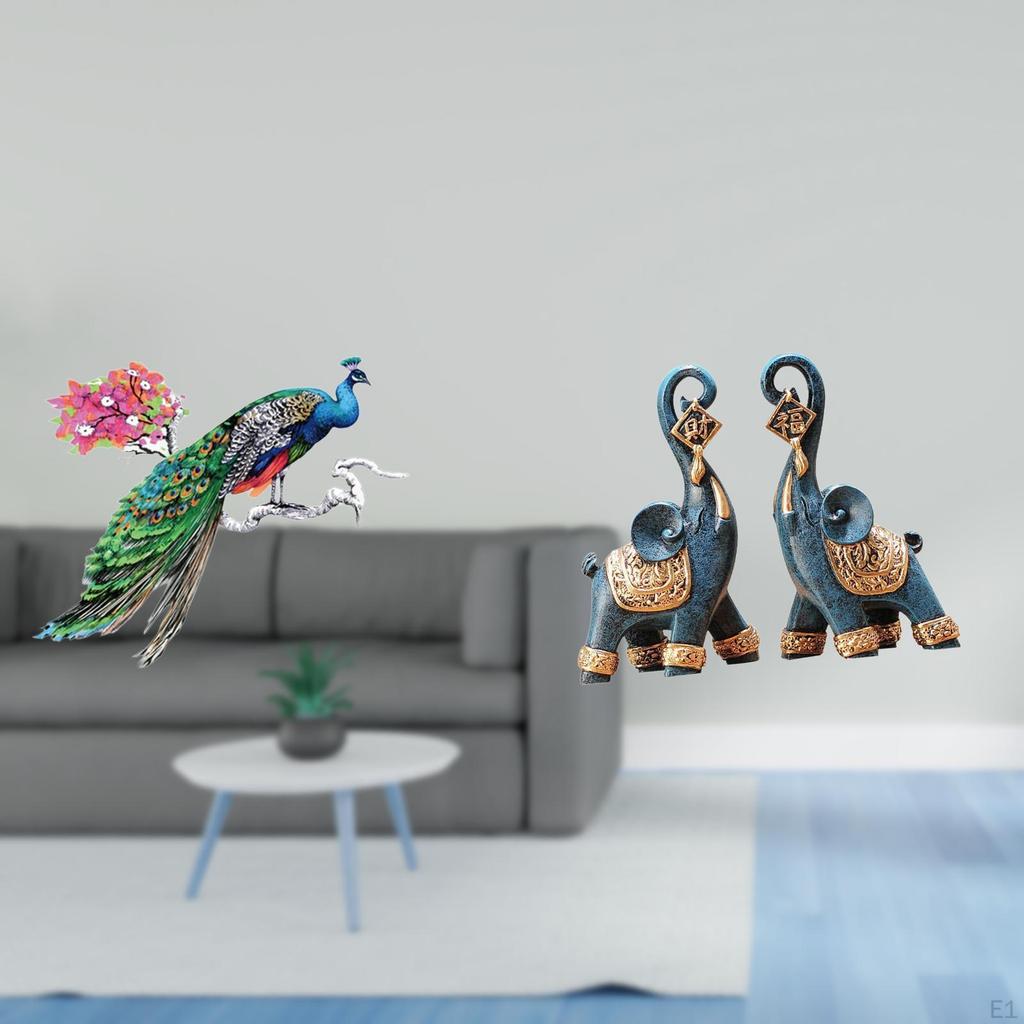 Retro PVC Wall Sticker And Modern Resin Elephant Figurine Sculpture Ornament for Living Room Kitchen