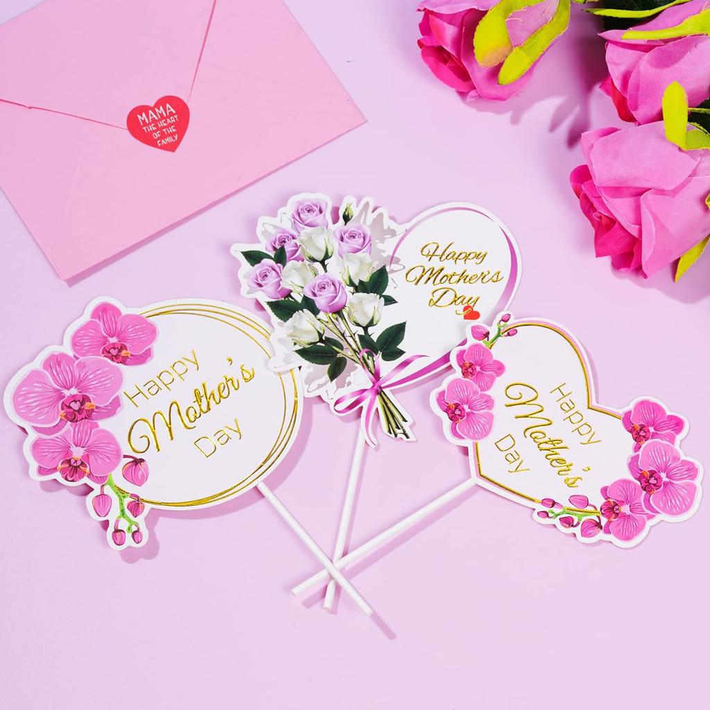 12 pcs Happy Mother's Day Cake Topper Mom Letter Cake topper Pink, Decorative Party Cake Decoration for Mother's Day
