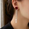1 Paar Roos Kwastje Hangende Oorbellen voor Vrouwen, Kunstparel Strass Franje Stud Oorbellen, Hypoallergeen Lichtgewicht Drop Oorbellen