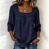 Women's Square Neck Lace Trim 3/4 Sleeve Blouse Multi Colors Casual Top