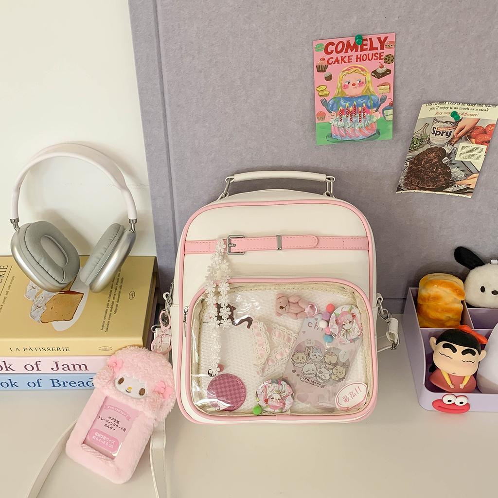 Large capacity sweet dopamine small backpack transparent bar bag two-dimensional student crossbody backpack contrasting colors
