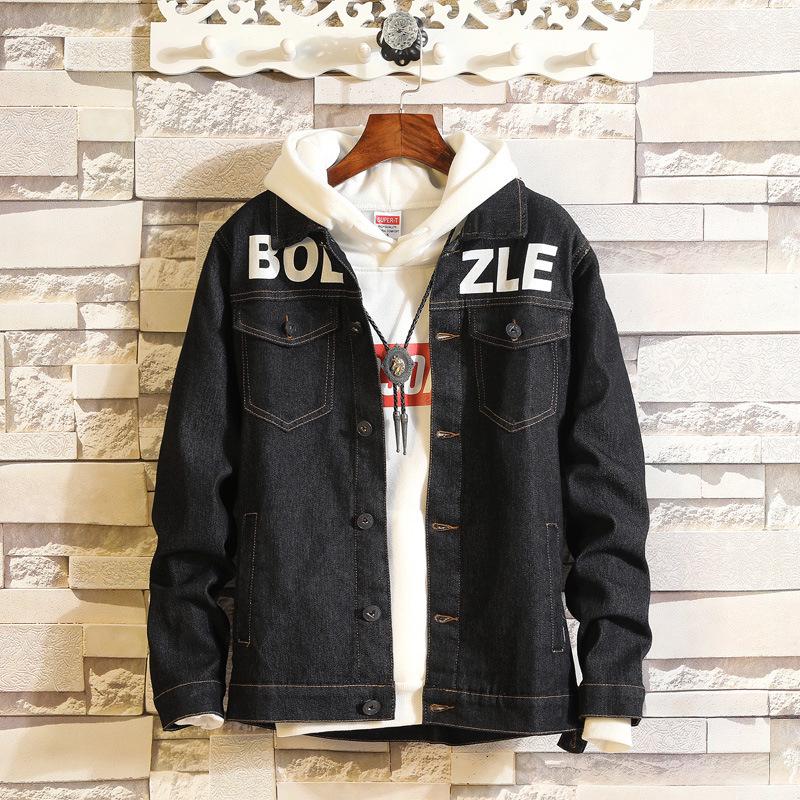 black denim jacket with print