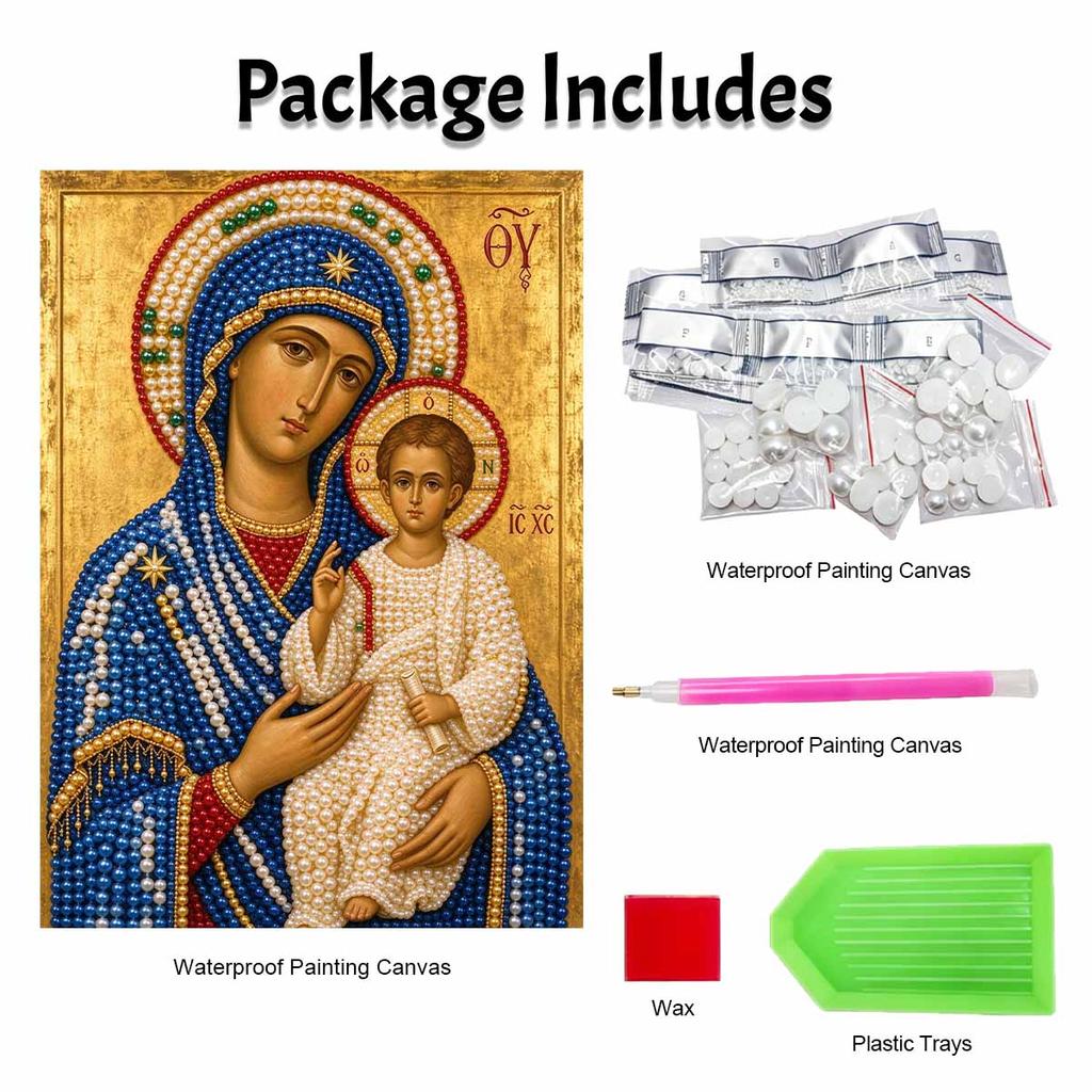 DIY 3D Pearl Diamond Painting Art Set Virgin Mary and Jesus Religious Home Decor Art Set Wall Art