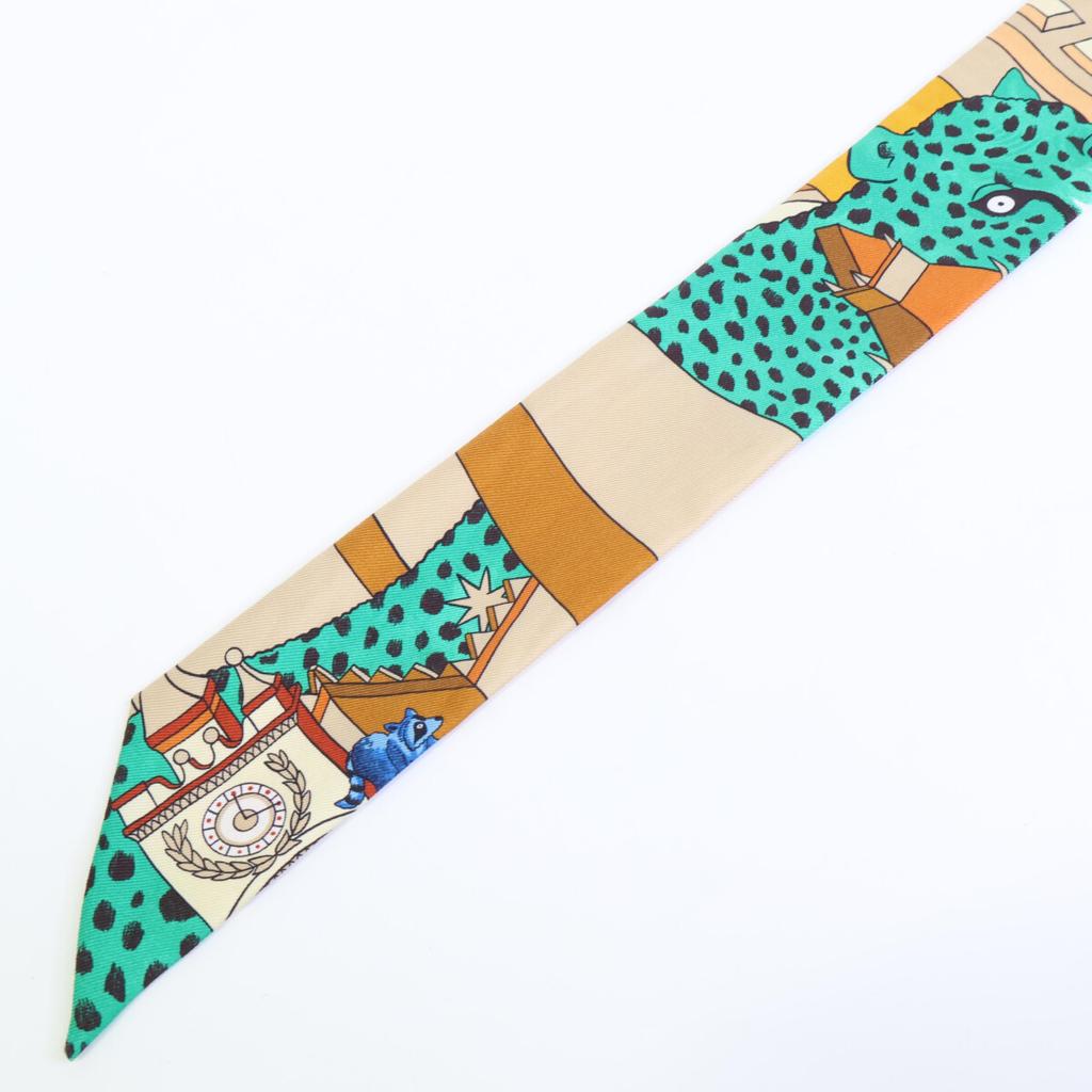 HERMES Animapolis Silk Twilly scarf BrownUsed