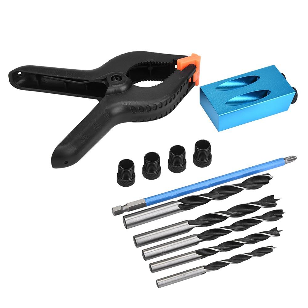 34pcs 15° Drilling Angle Pocket Hole Jig Kit Inclined Hole Fixture Dowel Joinery Kit  For Carpenters