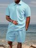 Men's Summer Jacquard Polo Shirt & Shorts Set - European/American Style