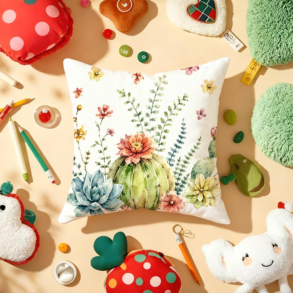 Tropical Cactus Cushion Cover Soft Short Plush DoubleSided Printing Home Decor Machine Washable Pillow Case Gift
