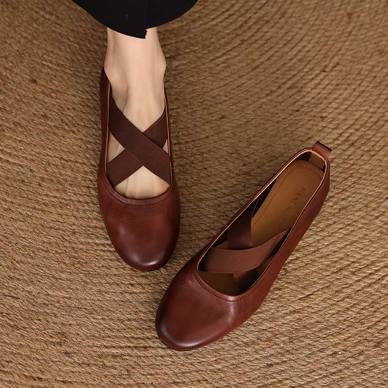 Krazing Pot Cow Skin Fashion Spring Autumn Flat with Women Round Toe Shoes Ballet Dancer Shallow Flats