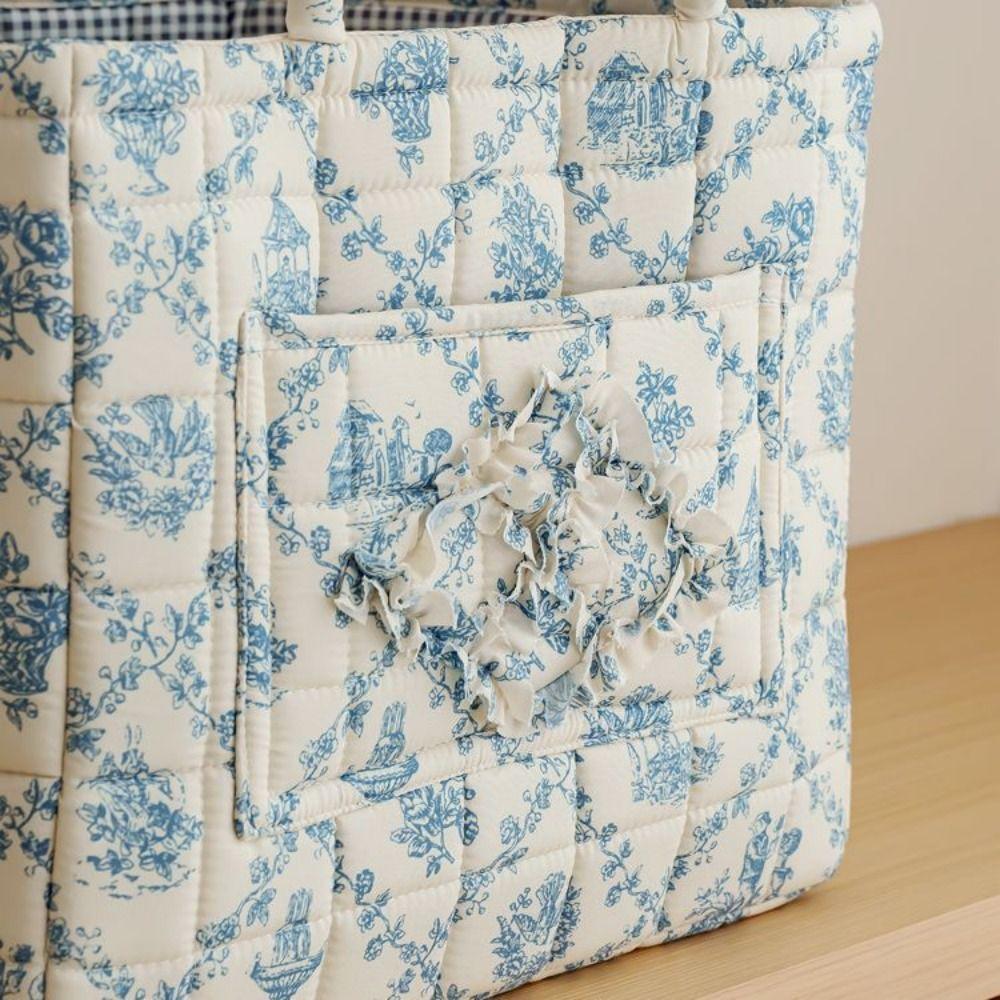 Vintage Foldable Laundry Basket with Side Pocket Quilted Storage Basket Travel