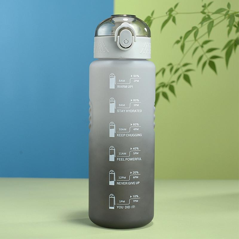 

1л бутылка для воды градиентного цвета мотивационная спортивная бутылка для воды с маркером времени герметичная чашка для офиса, тренажерного зала, улицы 1.0L светло-серый