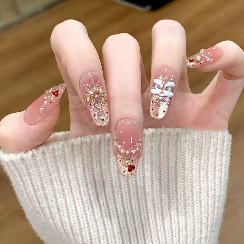 2026 New Year's Wear Nail Lion Nail Art Pure Handmade Cat's Eye Nail Art Handmade Fake Nail Patch Removable