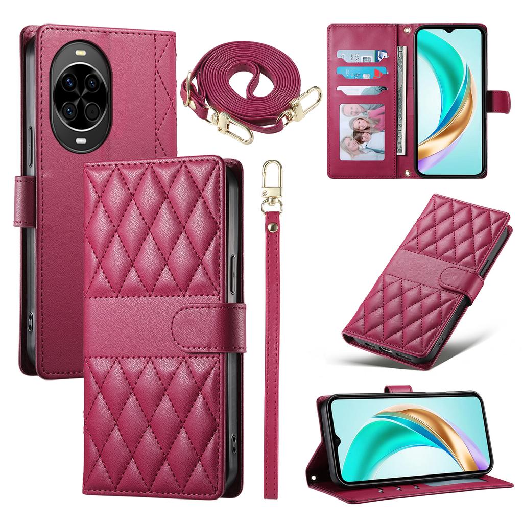 For Huawei Nova 14 5G Case Rhombus Stitching Wallet Stand Leather Phone Cover with Long/Short Strap