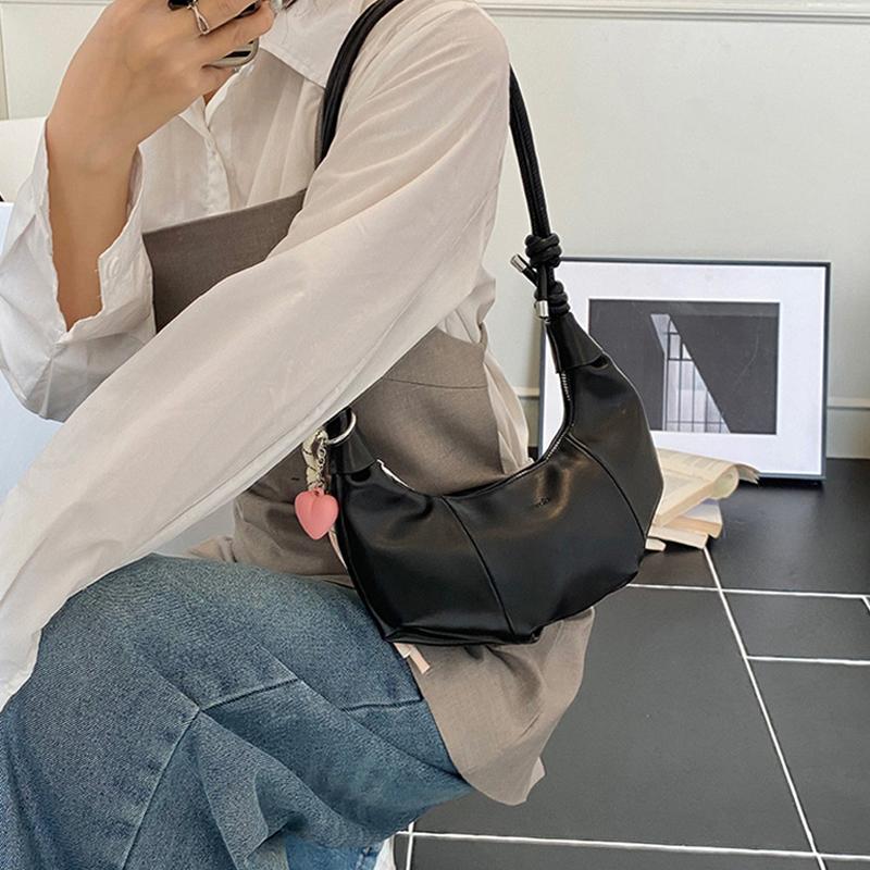 Bullhorn Shaped Underarm Bag Women's Solid Color Dumpling Handbag Zipper Shoulder Bag Knot Design Commute Dating Crossbody Bag