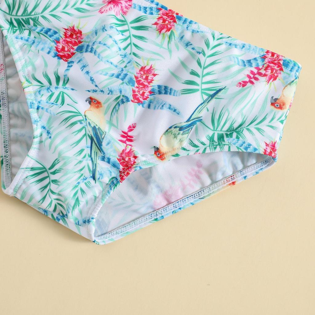 Girls' Fresh Floral Two-Piece Bikini Set with High Elasticity