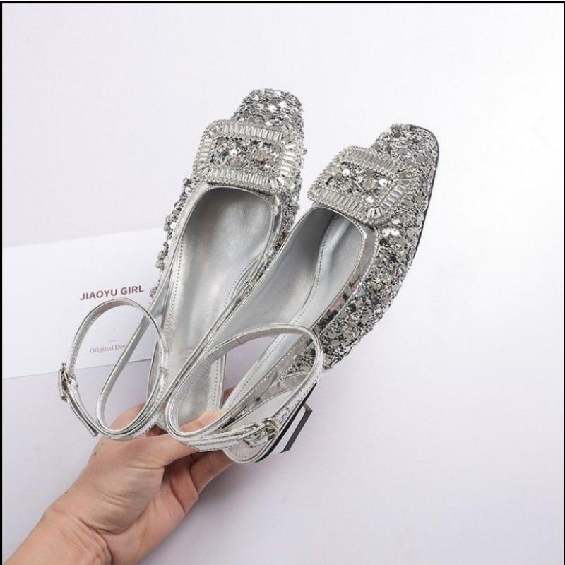 

Fashion 2025 Women s Party Sandals Fashion Full Diamond Flower Design Heel High Silver Color Wedding Banquet 35 серебряный
