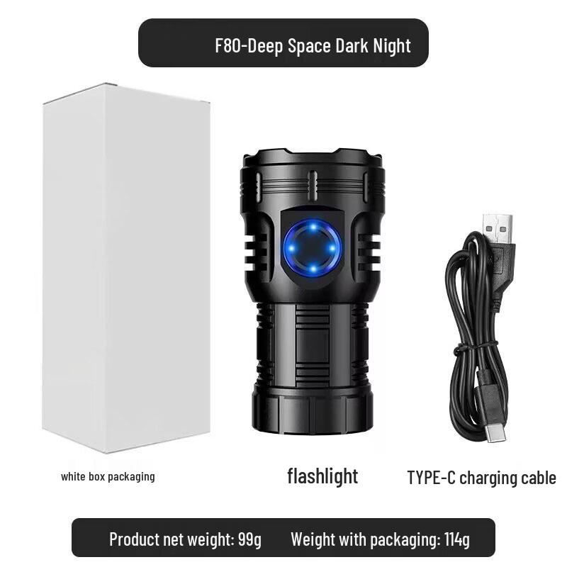 Rechargeable Ultra-Bright Eight-Eyed Monster Flashlight with Red Warning Light for Outdoor and Household Use