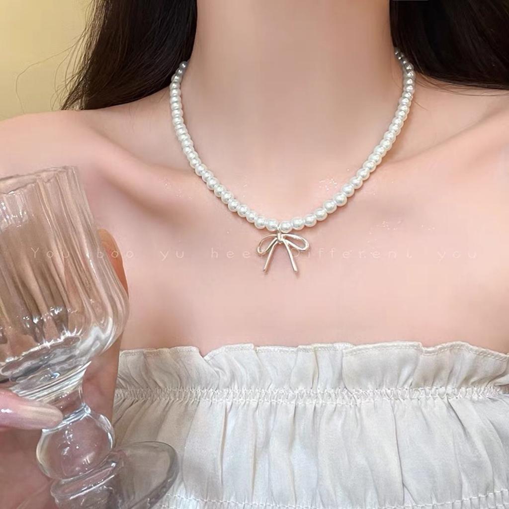 Bow Pearl Double-Layer Necklace 2024 Hot Clavicle Chain High-End Light Luxury Niche Necklace Accessory for Women