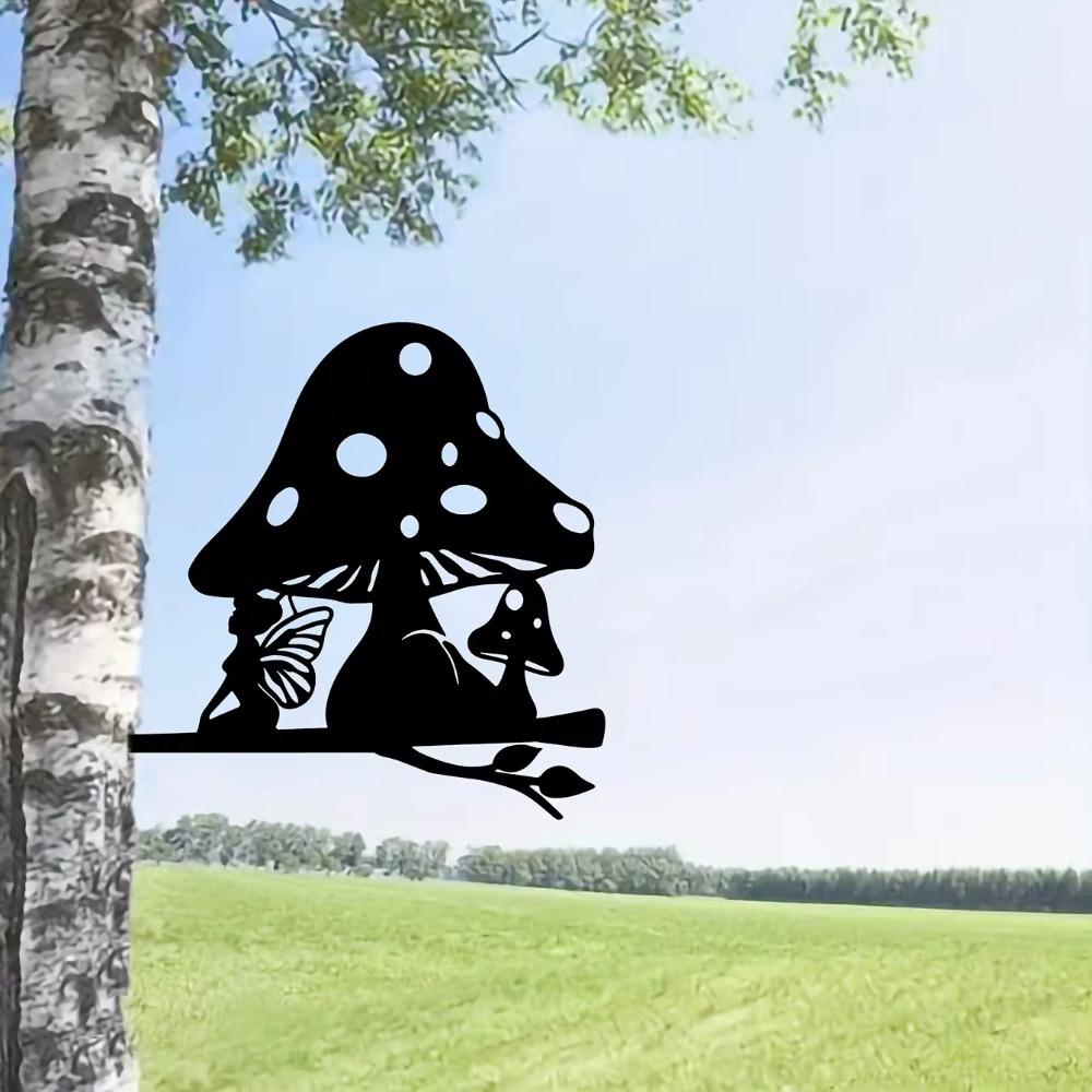 Bezaubernde Pilzelfe Metall Wandkunst - Eisen Silhouette Gartenstecker für Outdoor Heimdeko, Hof, Terrasse und Garten