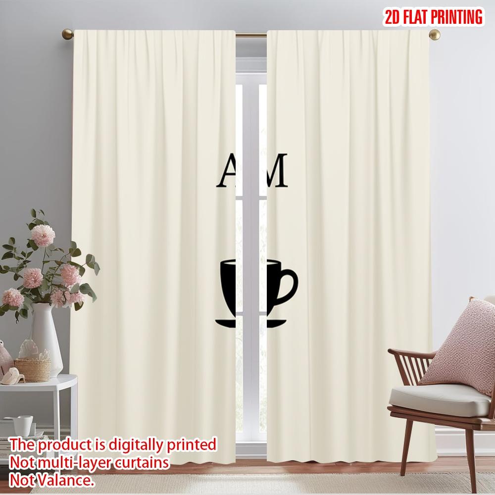 

2pcs 2D flat printing Party Curtains Morning Coffee Steam Polyester Fabric Without Electricity 0 Perfect for Holiday Family 52.50×116.00 CM 2pcs