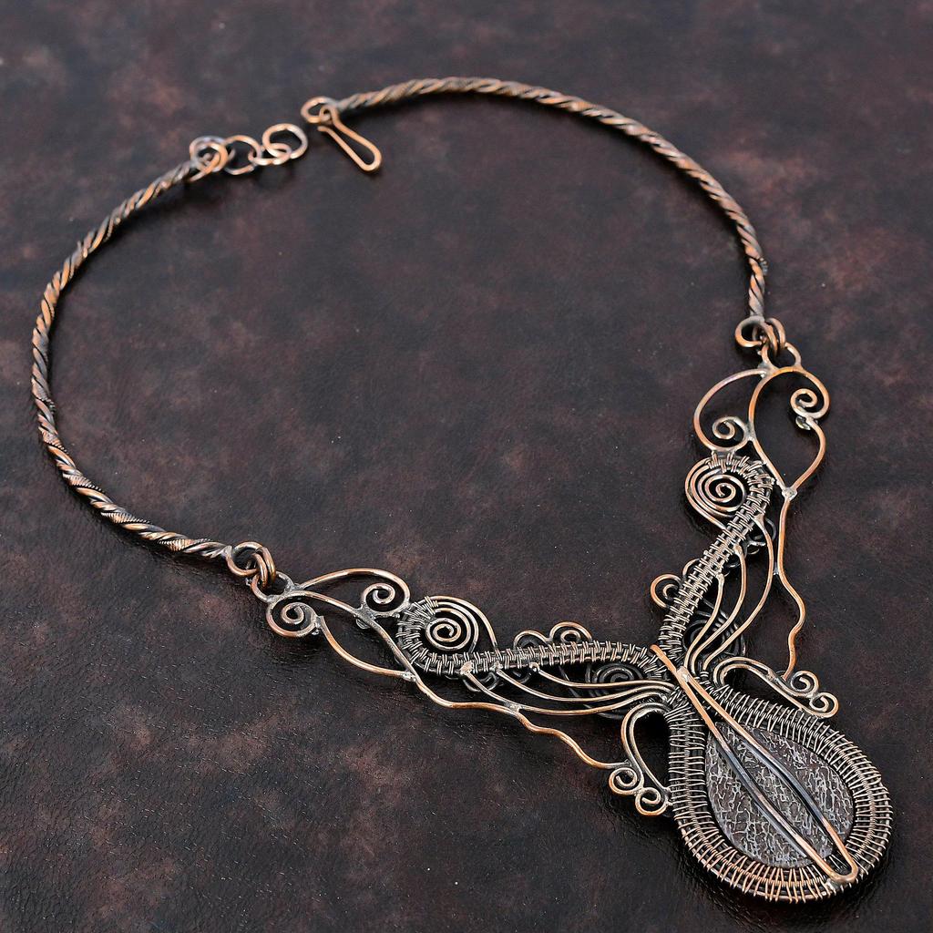 Dinosaur Bone Necklace Copper Wire Wrapped Necklace Gemstone Copper Jewelry Adjustable Necklace Handmade Birthstone Jewelry Anniversary Gift