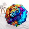 Lion, Fantasy Automatic Folding Umbrella  8 Ribs, Durable Iron Frame, Bright Color Pattern Compact Travel Umbrella, Suitable for Outdoor, Be