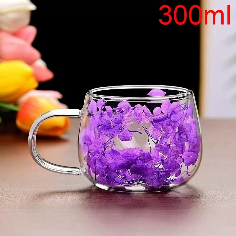 1Pcs Dried Flower Decorative Milk Tea Cup 150/300Ml Double-Layer Dried Flower Glass Cup High Temperature Resistant Coffee Cup