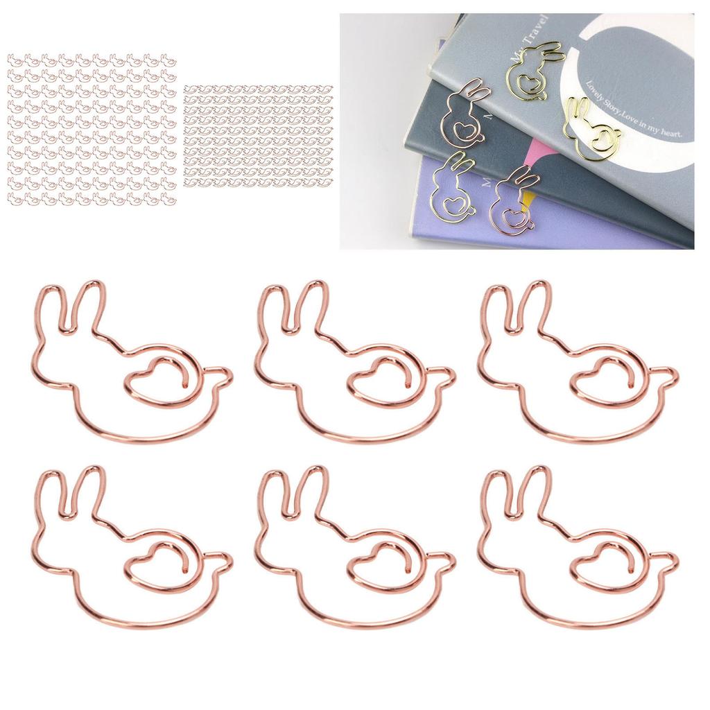 100PCS Paper Clips Portable Cute Animal Shape Electroplating  Gold Metal Paper Clip Box Office S
