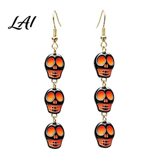 Dark Style Accessories 1 Pair Acrylic Halloween Earrings for Women Triple Skulls Drop Dangle Cosplay Party Jewelry Earrings Gothic Gifts Holiday