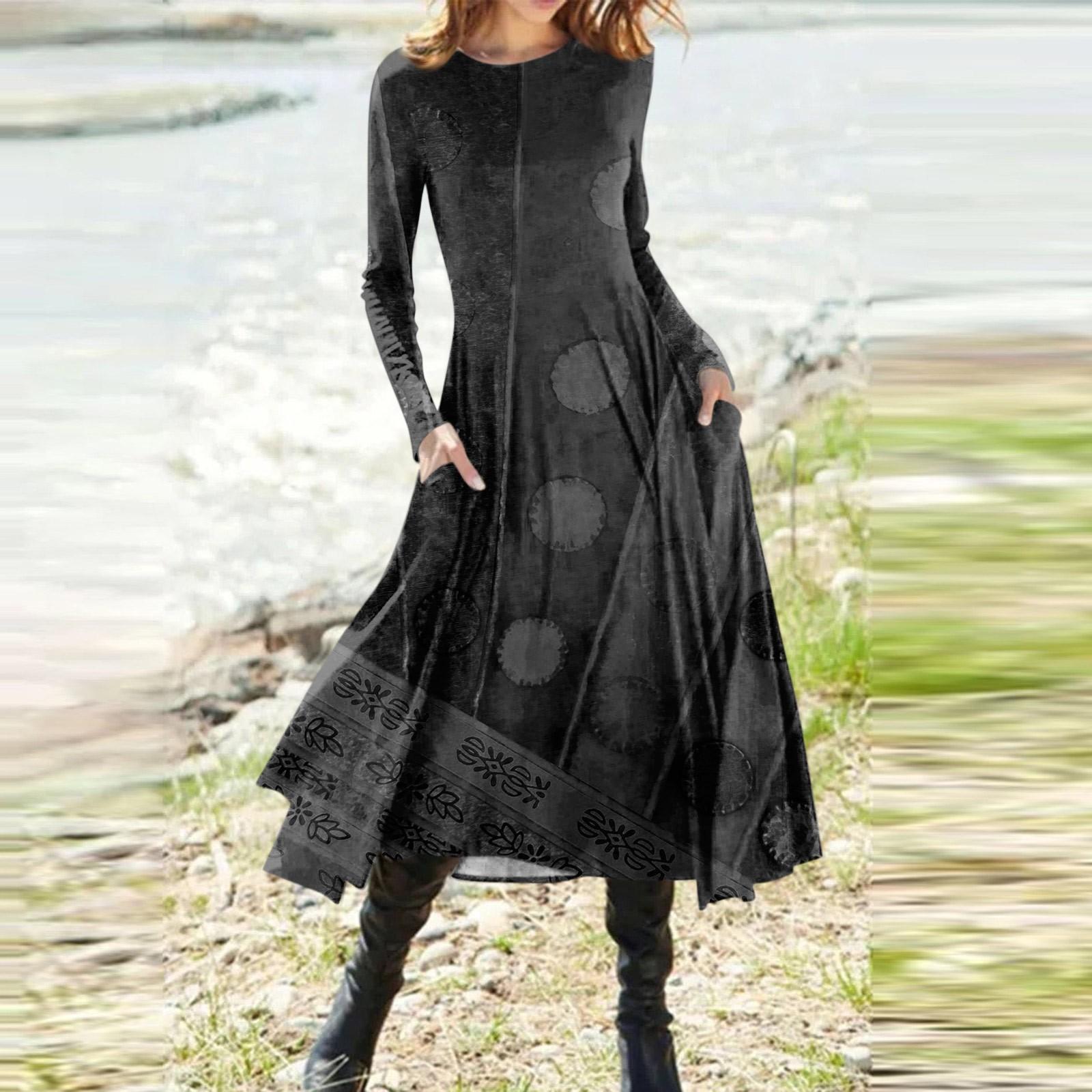 

Женская мода повседневный пуловер с круглым вырезом и принтом, облегающее платье с длинным рукавом M