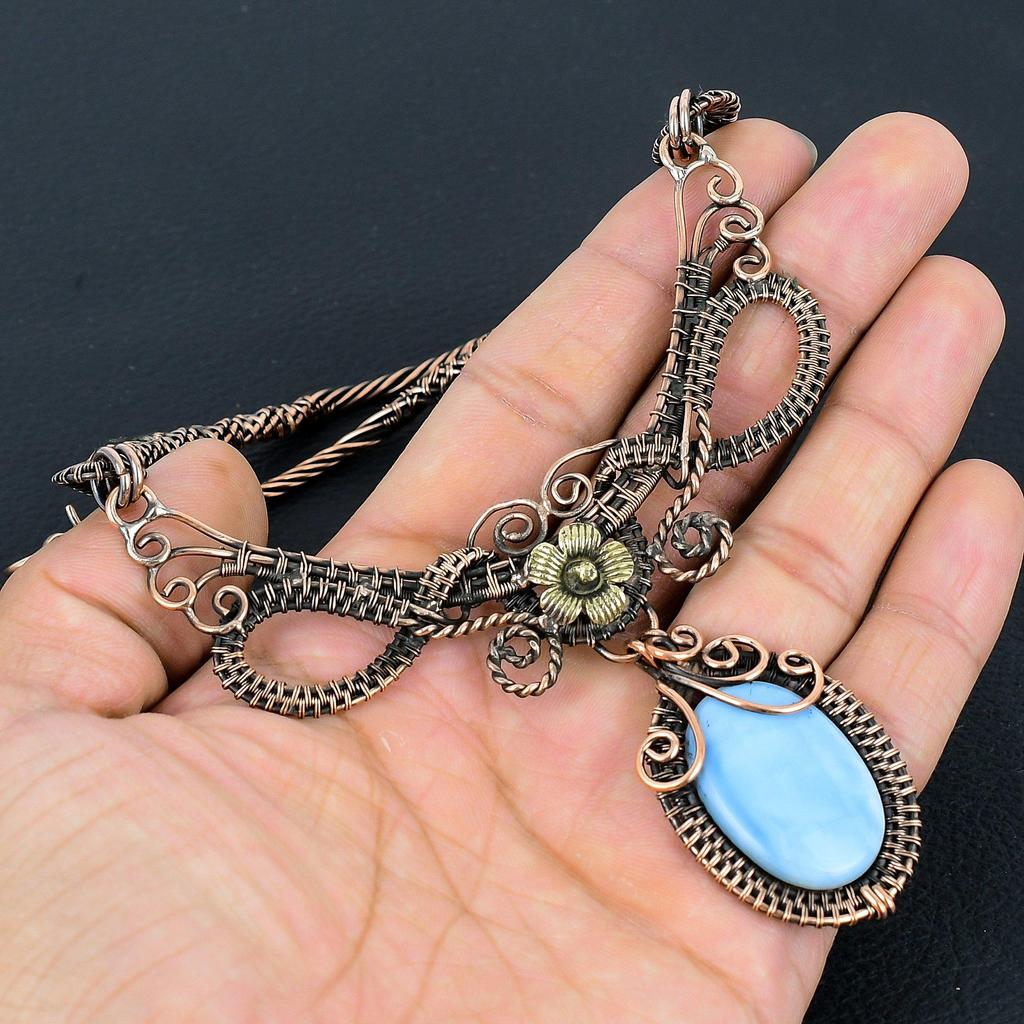 Owyhee Opal Necklace Handmade Jewelry, 999 Copper Wire Wrapped Necklace Designer Gemstone Jewelry Adjustable Chain Necklace Gift For Mom