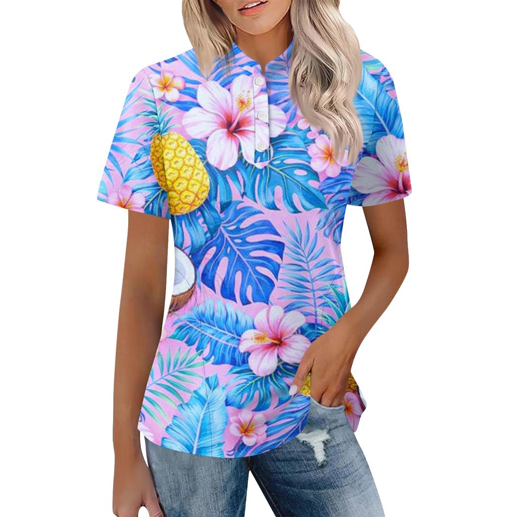 Women's Casual Polo Shirt Loose Fit Short Sleeve Top Button Placket Lightweight Breathable Fabric Summer Style