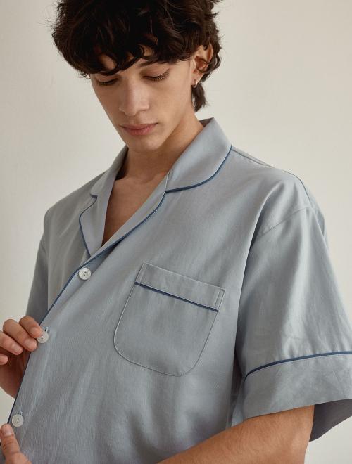 [LUNALUZ STUDIO] Men's Jeanne Washed Cotton Short-Sleeve Pajamas [Shipped from Korea] 100% Authentic