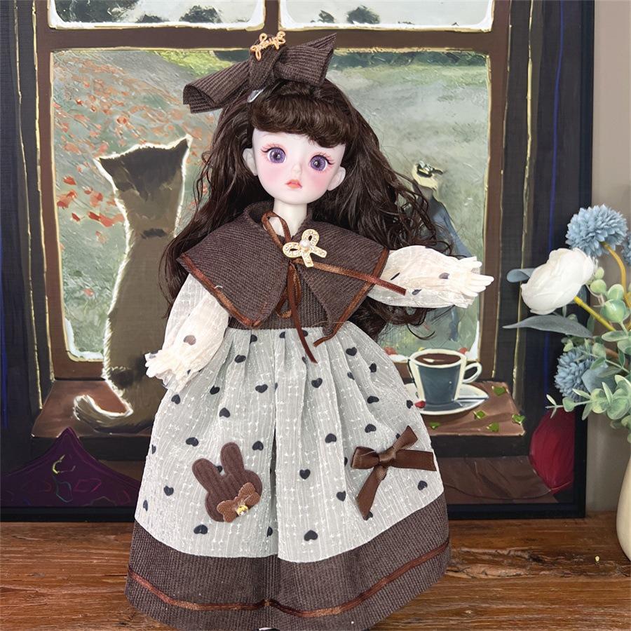 

Vintage Brown Corduroy Plaid Skirt 6 Points BJD Doll Cottagecore Style Clothes Set 30cm Dolls Outfit Change Dress Up Accessories For BJD