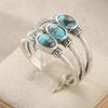 Vintage Inlaid Imitation Turquoise Women's Ring Ethnic CopperColor Hand Carving Daily Wear Party Jewelry Anniversary Gift